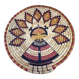 Vintage Museum Handwoven Hopi Coil Plaque Basket Corn Maiden Katsina Mana 1982